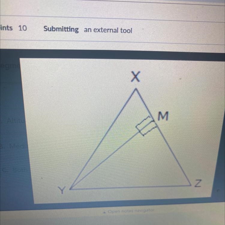 Is segment MY an altitude ,median or both A.altitude B.median C.both-example-1