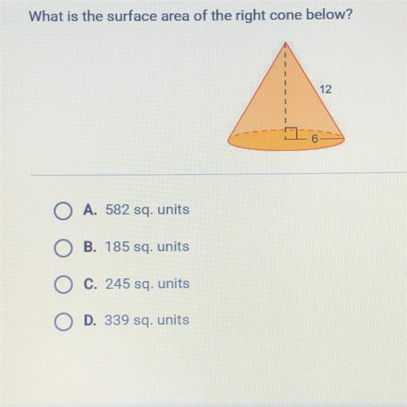 What is the surface area of the right cone below?-example-1