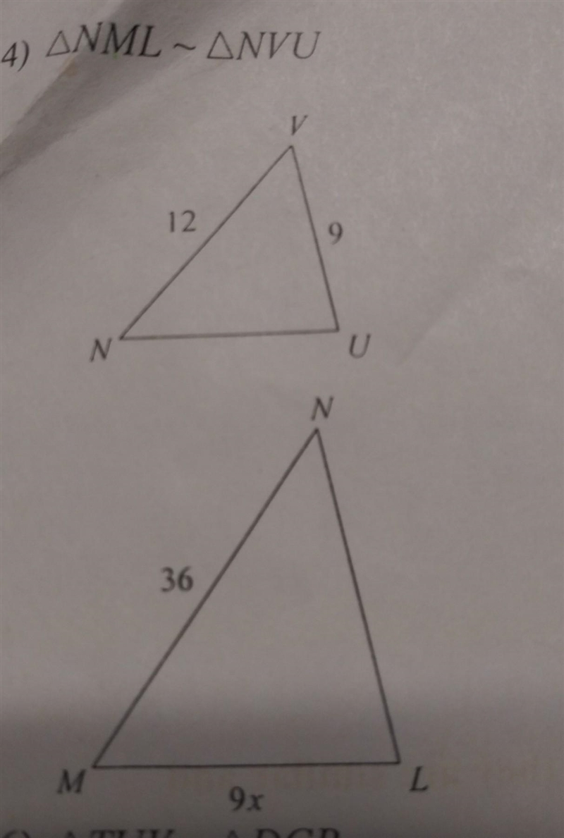 Solve for x. The triangles in each pair are similar. ​-example-1