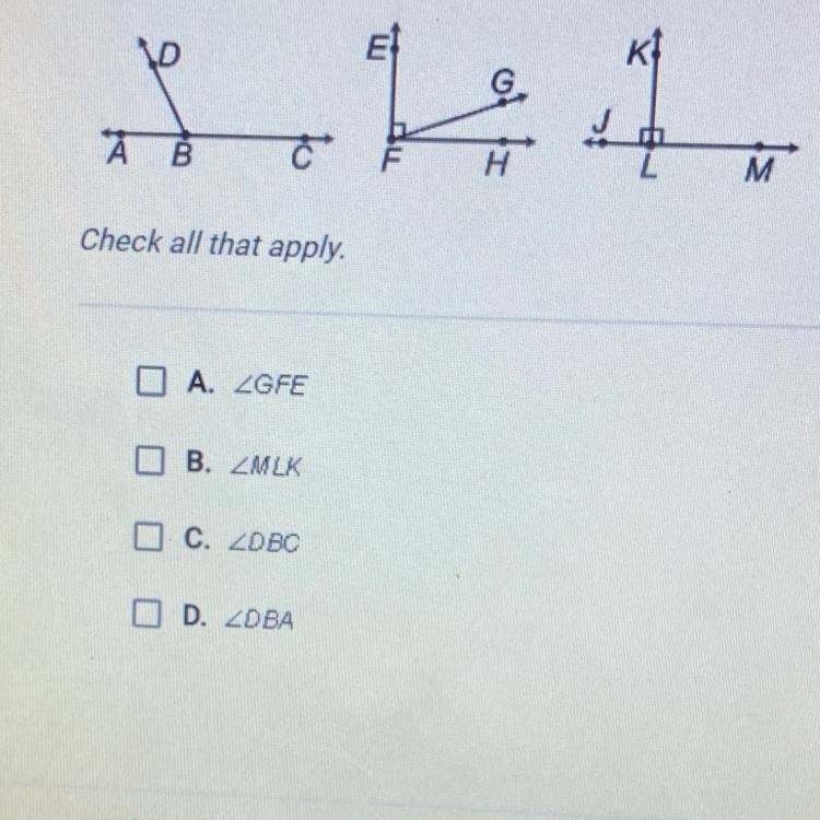 Which angles are obtuse?-example-1