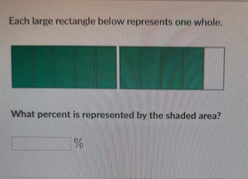 Each large rectangle below represents one whole. What percent is represented by the-example-1