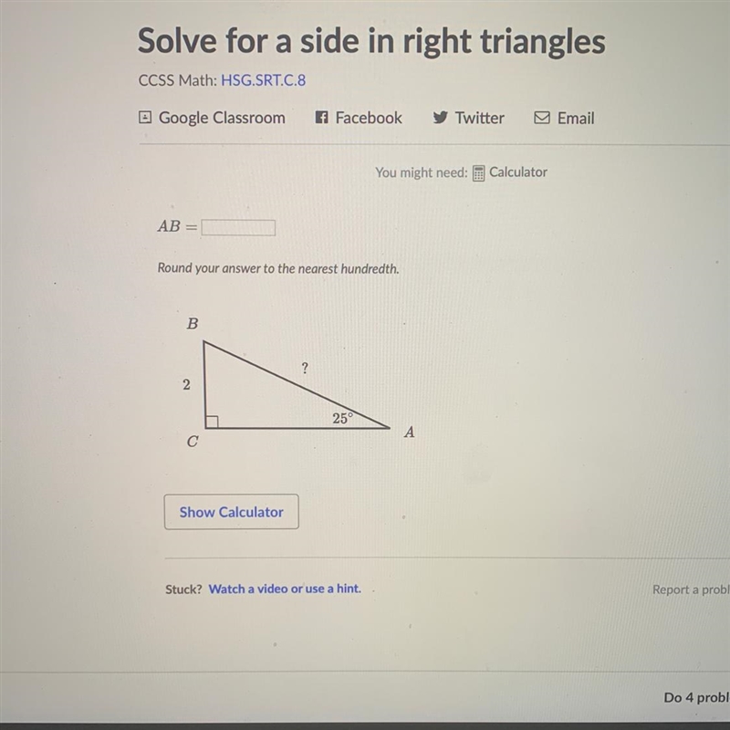 Solve for a side in right triangles-example-1