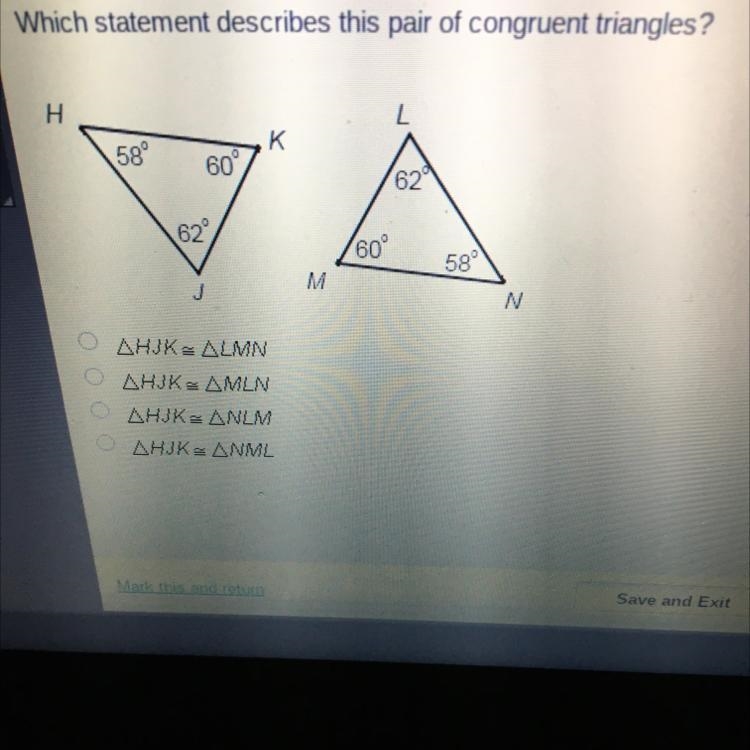 Which statement describes this pair of congruent triangles?-example-1