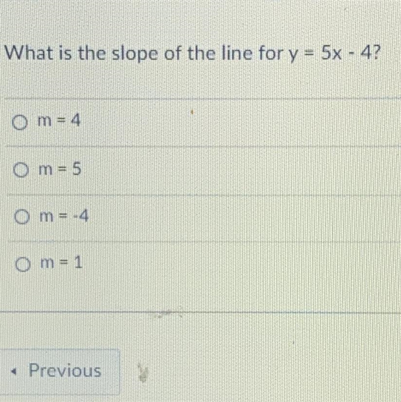 What is the slope for the line y=5x-4?-example-1