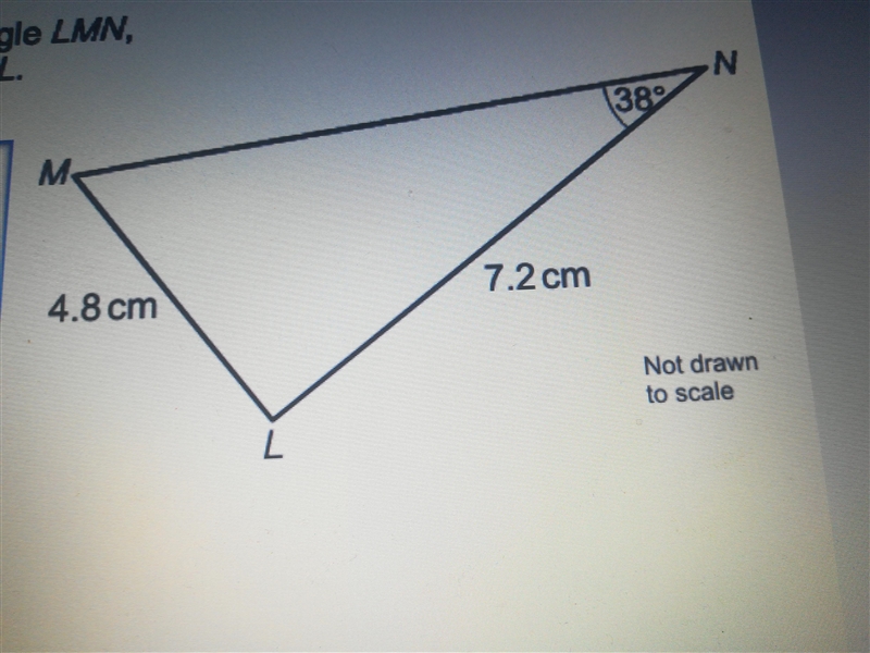 By first calculating the angle of LMN, calculate the area of triangle MNL. You must-example-1