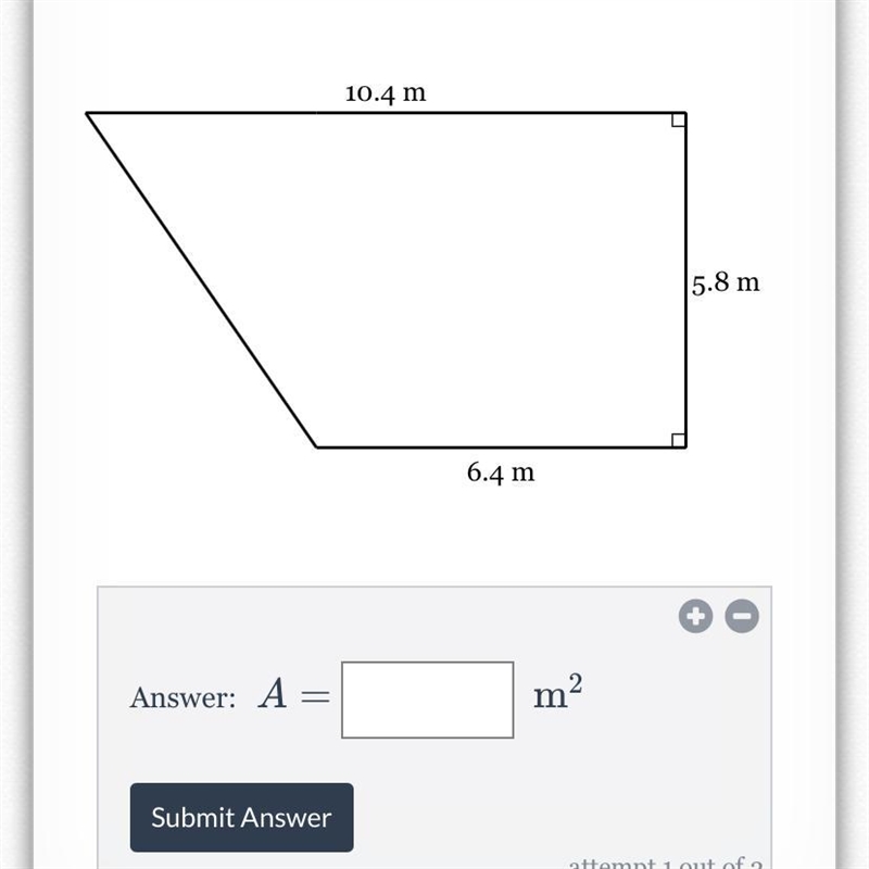 What is the area, in square meters, of the trapezoid below? I need help please.-example-1