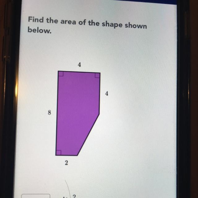 Find the area of the shape shown below.-example-1