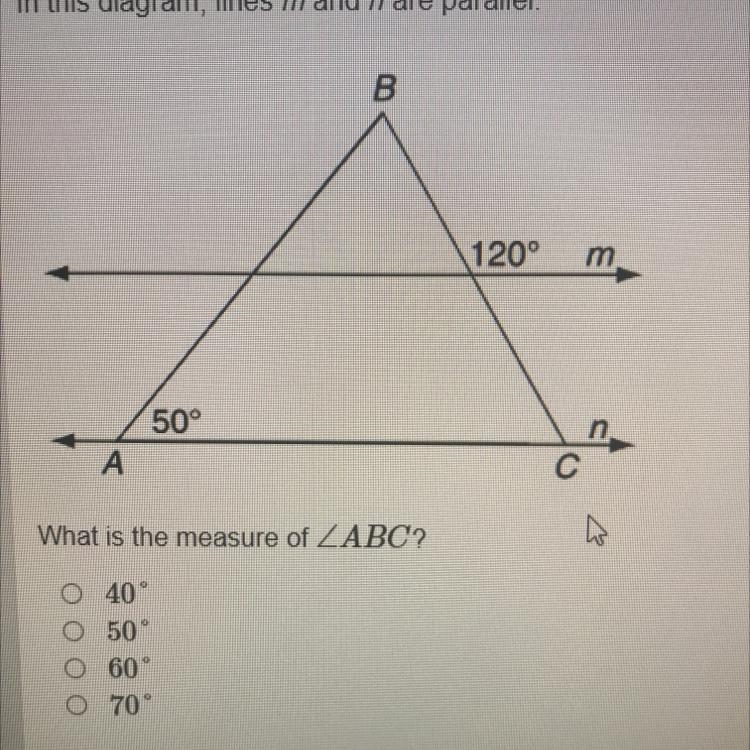 In this diagram, lines m and n are parallel. Please help-example-1