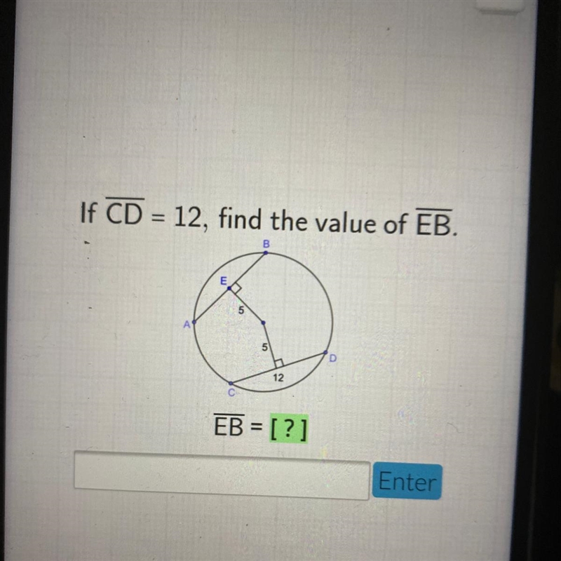 If CD = 12, find the value of EB.-example-1