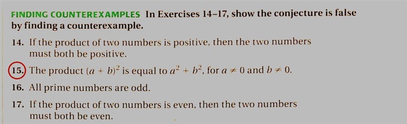 Counterexamples in math: HELP WITH NUMBER 15, basically write it in a sentence: &quot-example-1