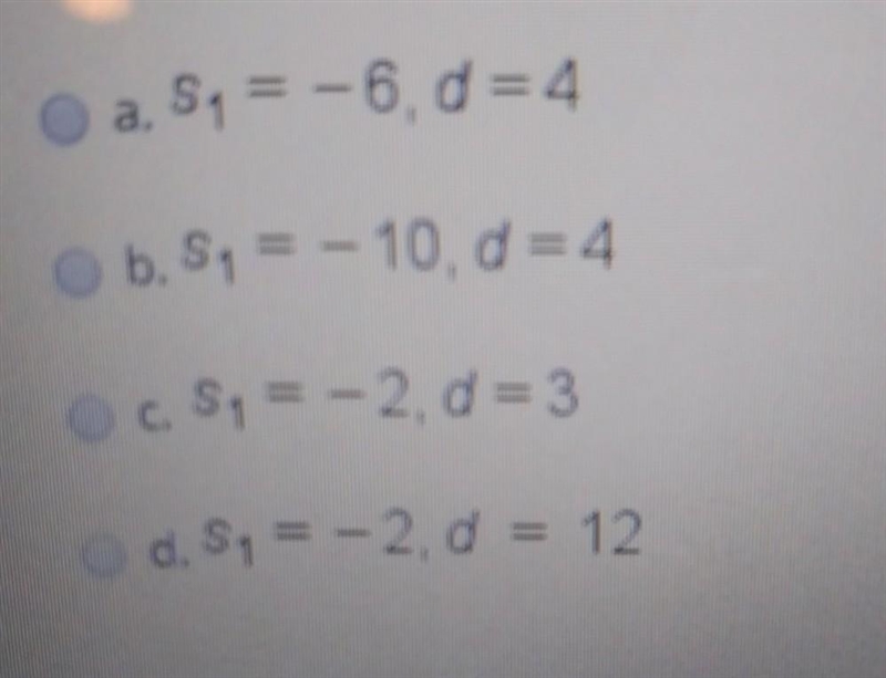 Find the values of s1 and d for an arithmetic sequence with s5= 10 and s8 = 22 ​-example-1