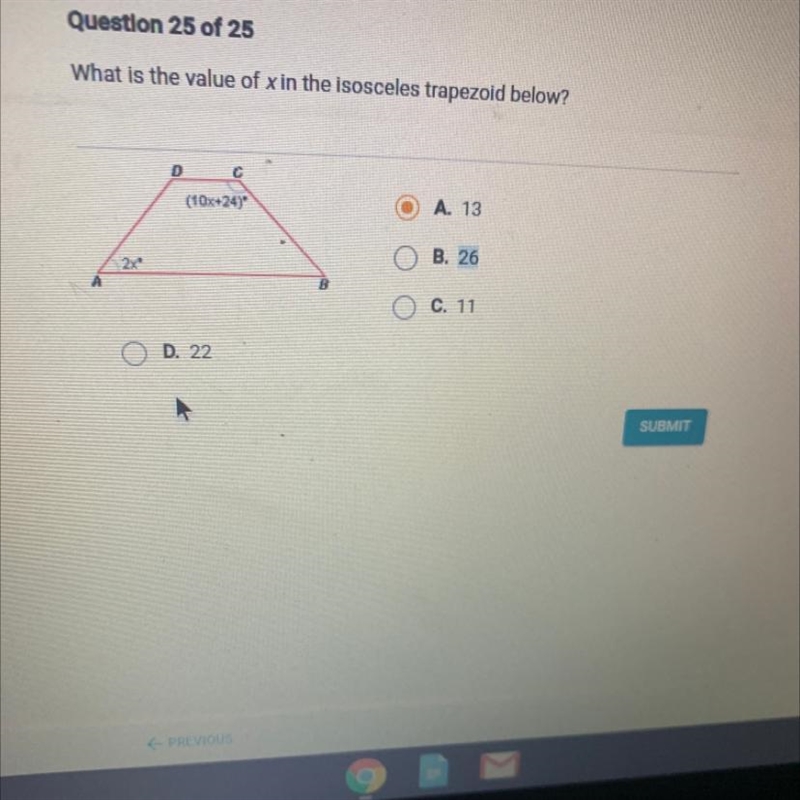 Pls help need this for my finalWhat is the value of x in the isosceles trapezoid below-example-1