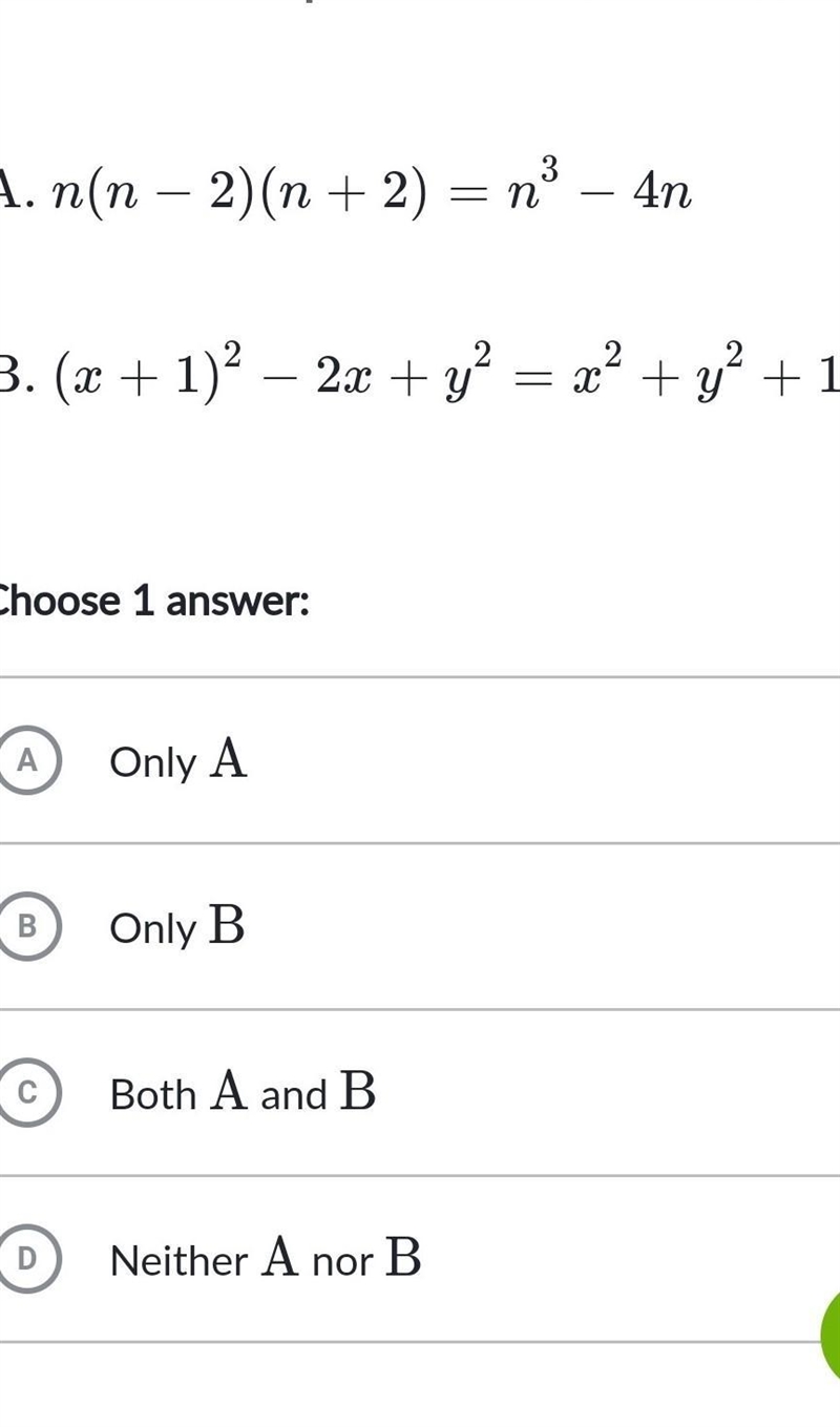 Which equations are true identities ​-example-1