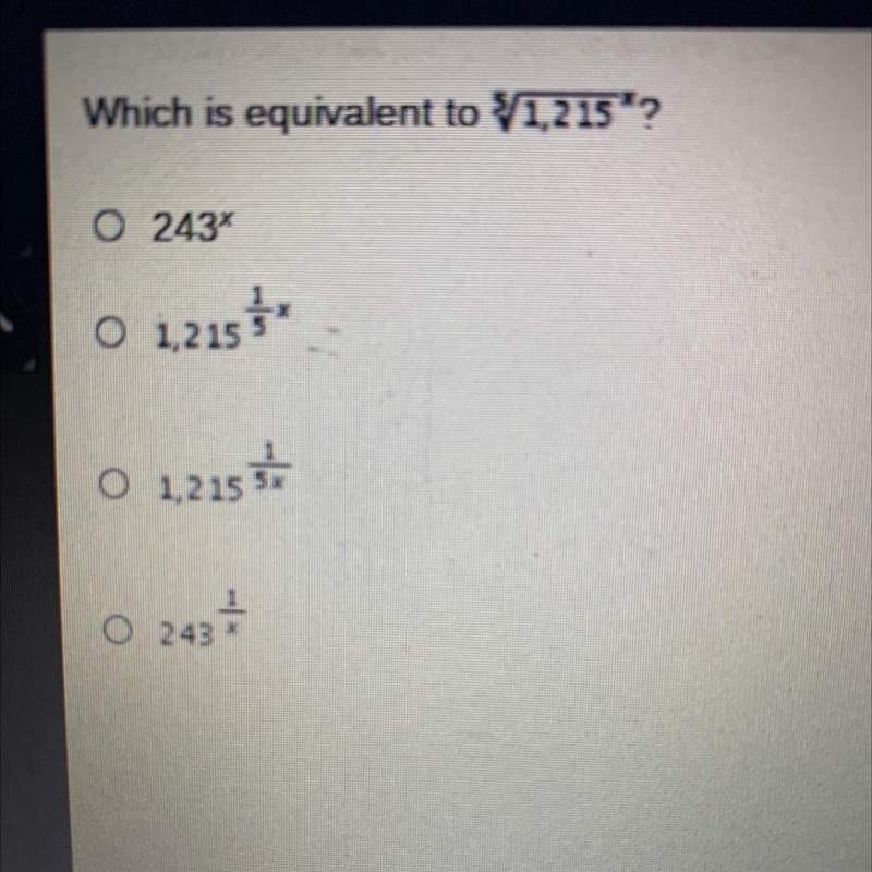 Help!! Which is equivalent to 5/1215^x-example-1