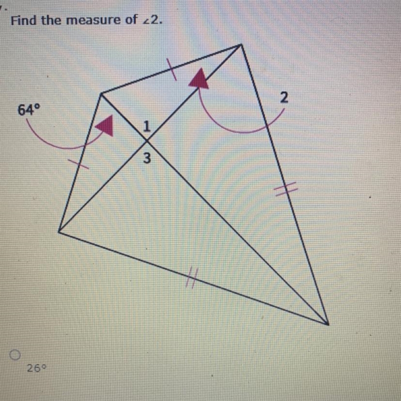 A 26 degrees B 64 degrees C 90degrees D 116 degrees-example-1