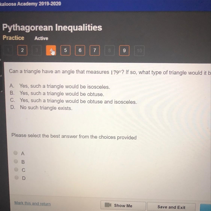 Can a triangle have an angle that measures 179* if so, what type of triangle would-example-1