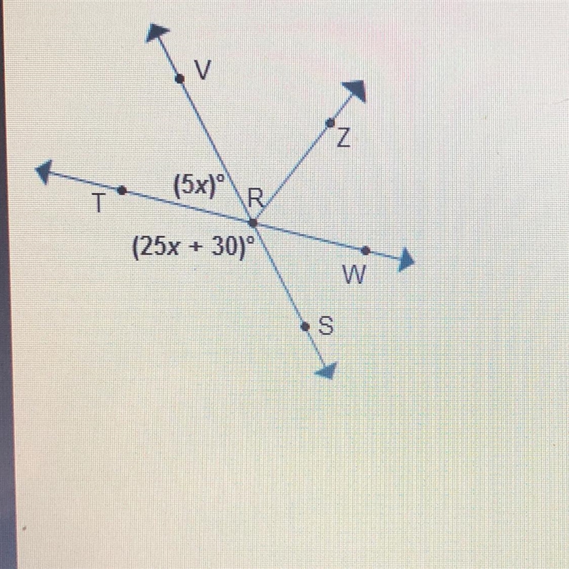 In the diagram, what is the measure of WRS? O 5° O 7.5° O 25° O 37.5°-example-1