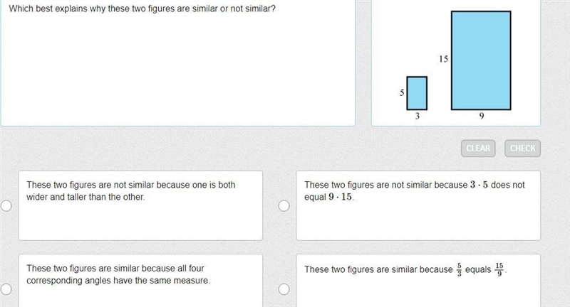 Which best explains why these two figures are similar or not similar?-example-1