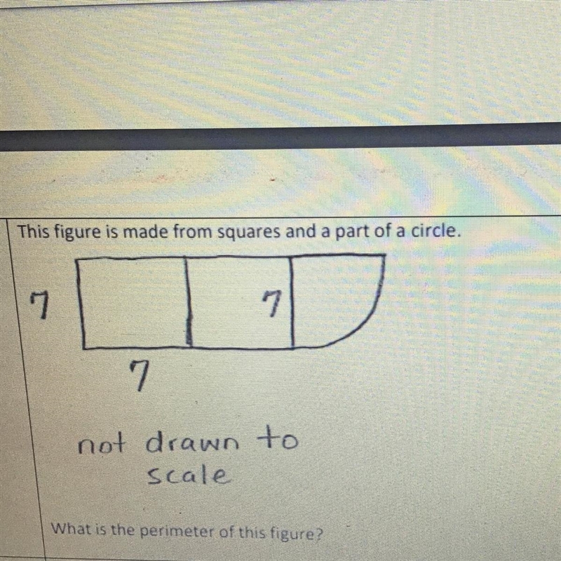 This figure is made from squares and a part of a circle. What is the perimeter of-example-1