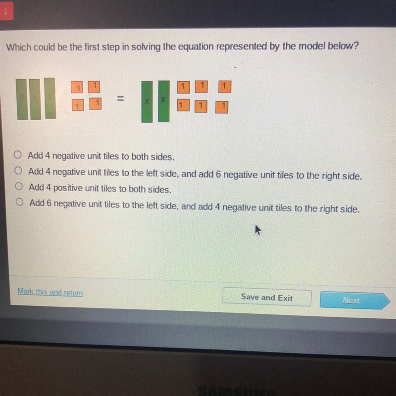 Which could be the first step in solving the equation represented by the model below-example-1