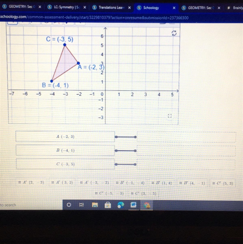 Due in 3 mins !! 3 questions Triangle ABC, is rotated 90° counter clockwise about-example-1