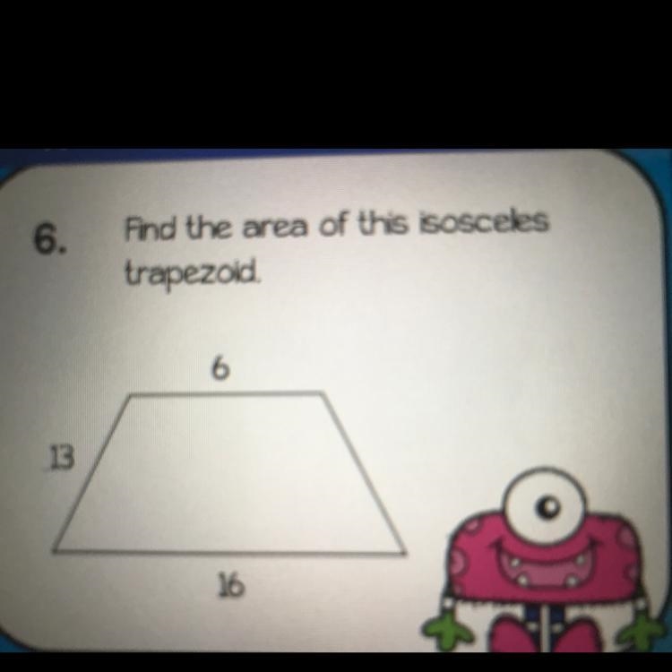 Find the area of this isosceles trapezoid.-example-1