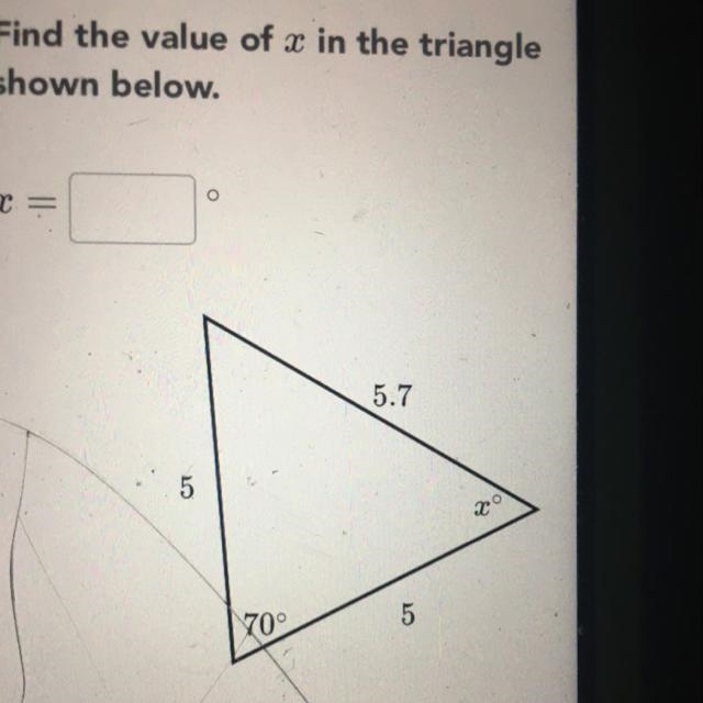 Find the value of x in the triangle shown below.-example-1