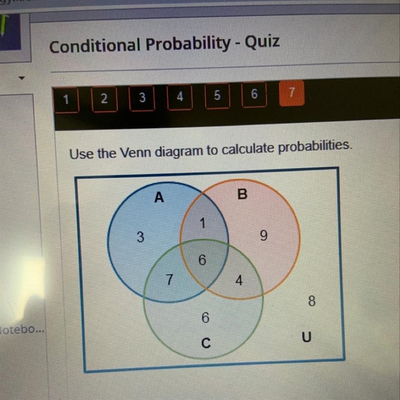 Use the Venn diagram to calculate probabilities. Which probability is correct? A. P-example-1