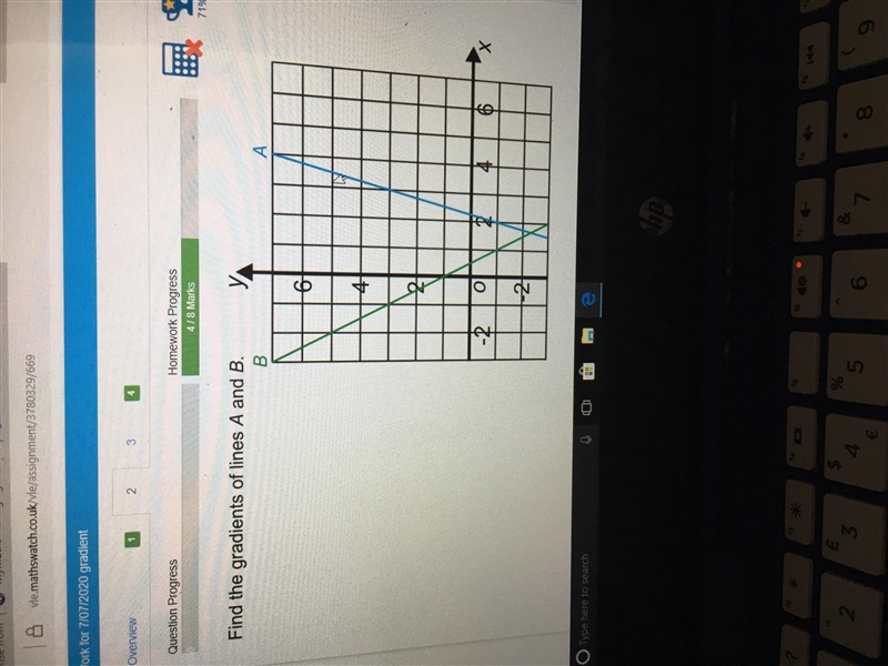 Another one. Find the gradients of the lines A and B.-example-1