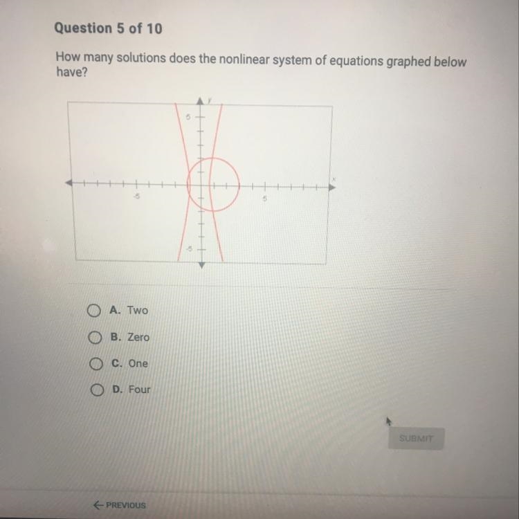 How many solutions does the nonlinear system of equations graphed below have? 6 A-example-1