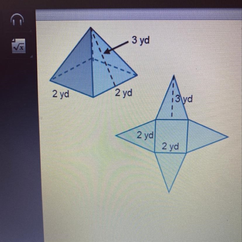 What is the surface area of the square pyramid? The surface area is ____ yd2.-example-1