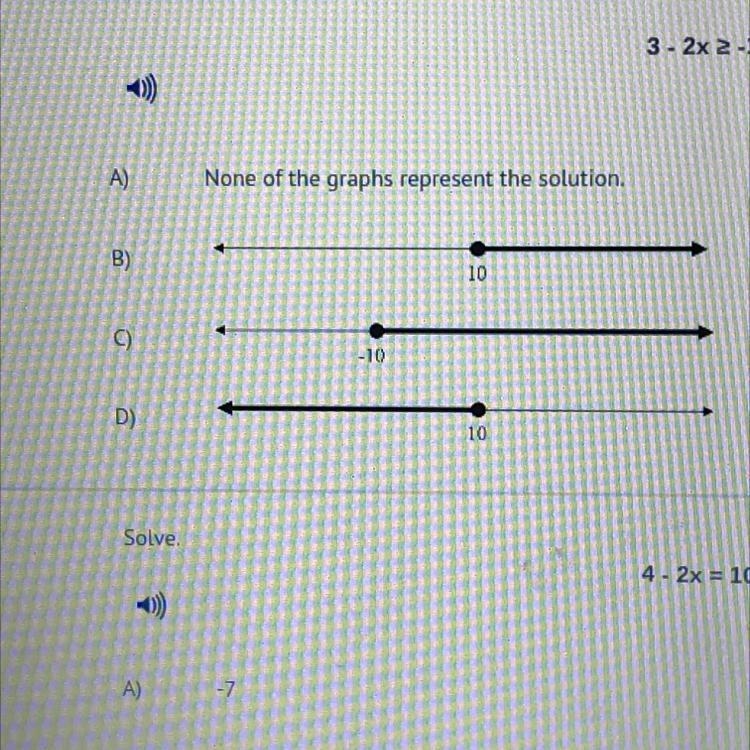 Choose the graph which represents the solution to the inequality. 3 - 2x 2-17-example-1