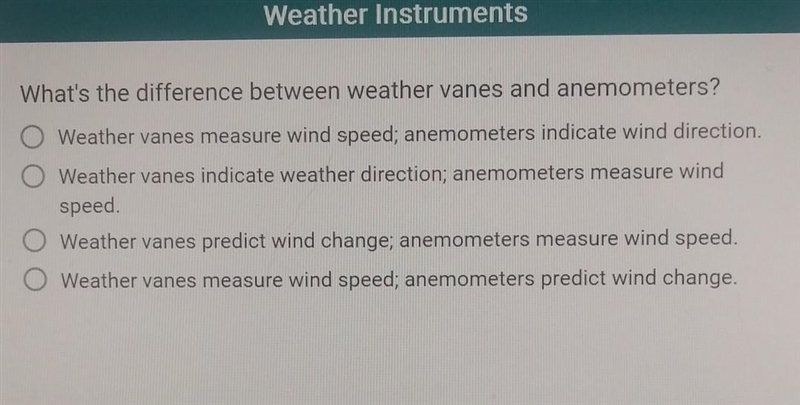 What's the difference between weather vanes and anemometers?​-example-1