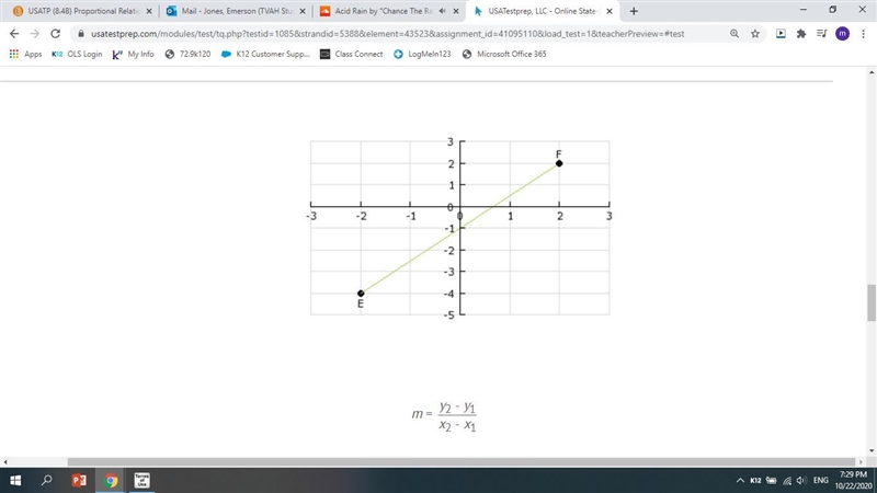 What is the slope of line segment EF? A) 1/3 B) 3/2 C) 2/3 D) -3/2-example-1