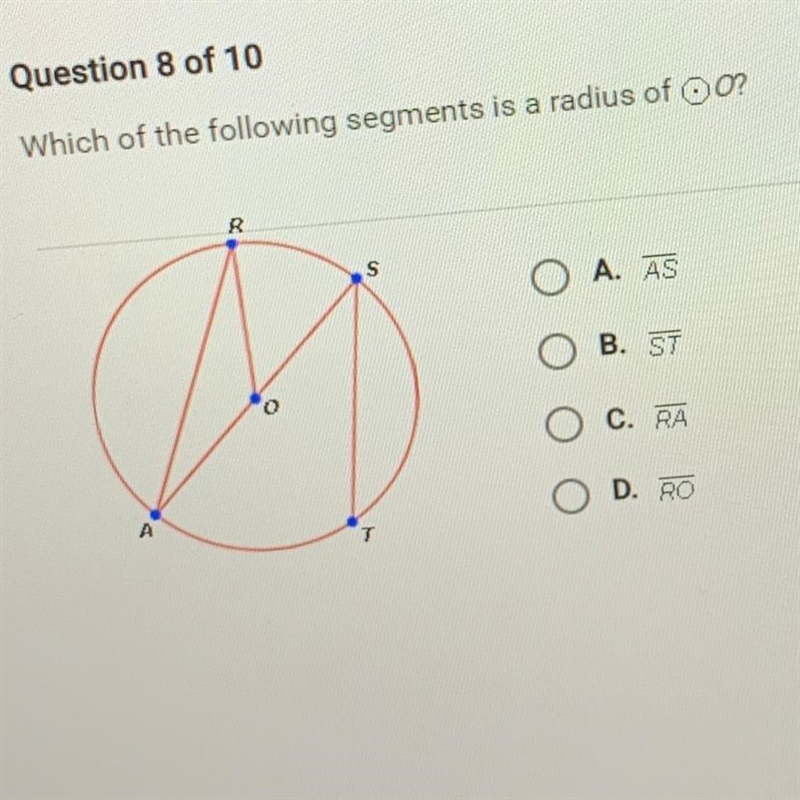 Which of the following segments is a radius of 0?-example-1