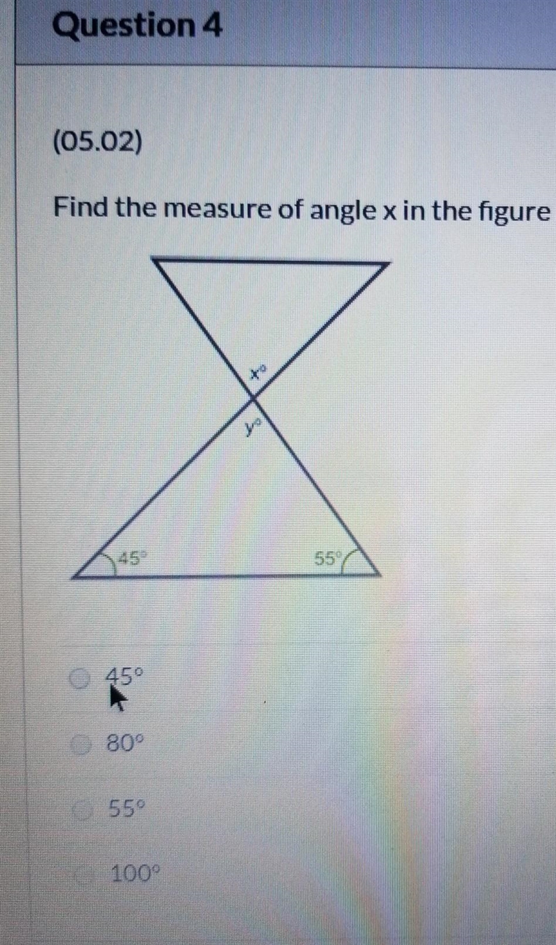 PL (05.02) Find the measure of angle x in the figure below: (5 points)​-example-1