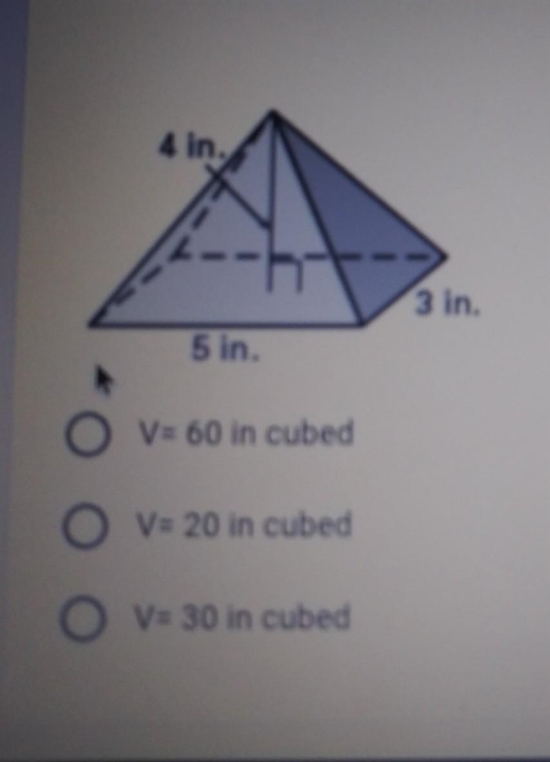 1 point Find the volume of the following pyramid. Round to the nearest tenth if needed-example-1