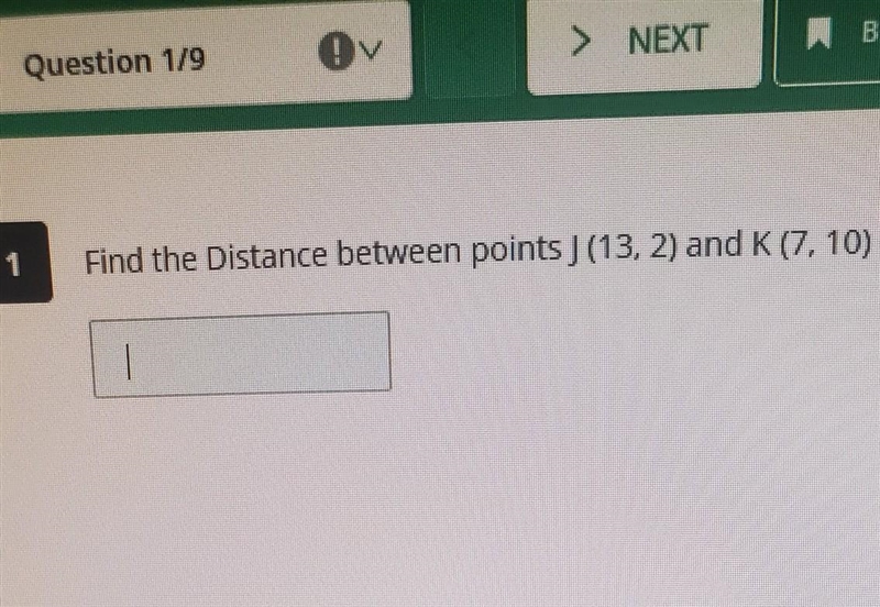 Find the Distance between points J (13, 2) and K (7, 10)​-example-1