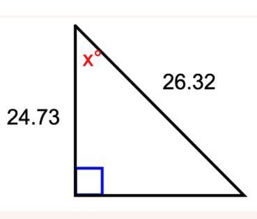 Solve for the angle, x. Round to the nearest hundredth. A. 20.02 B. 69.98 C. 43.22 D-example-1