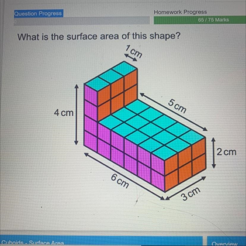 What is the surface area 1 cm 5 cm 4 cm 2 cm 6 cm 3 cm-example-1