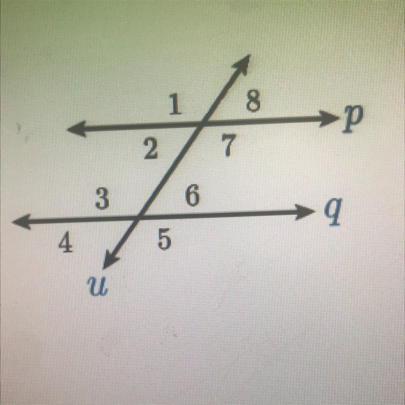 In the given figure, line p is parallel to line q. Which of the following describes-example-1