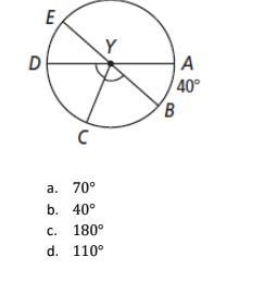 EB and DA are diameters of circle Y. What is the measure of arc EDC?-example-1