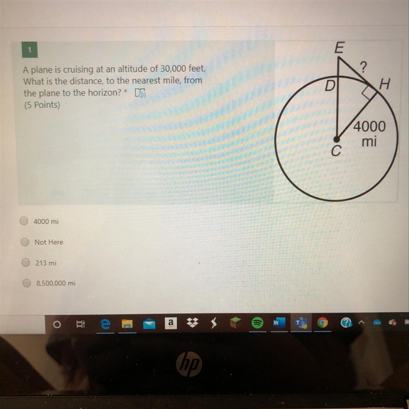 A plane is cruising at an altitude of 30,000 feet. What is the distance, to the nearest-example-1