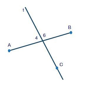 The figure below shows line t, which intersects segment AB: Segment AB is intersected-example-1