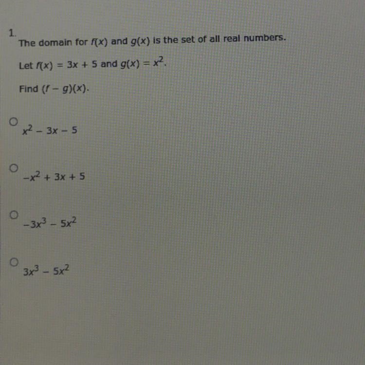 The domain for f(x) and g(x) is the set of all real numbers. Let f(x) = 3x + 5 and-example-1