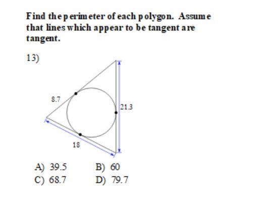 Find the perimeter of each polygon. Assume that lines which appear to be tangent are-example-1