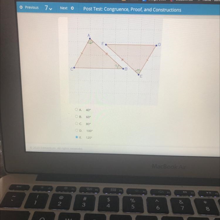 Select the correct answer The triangles in the diagram are congruent. If mF = 40°, mA-example-1