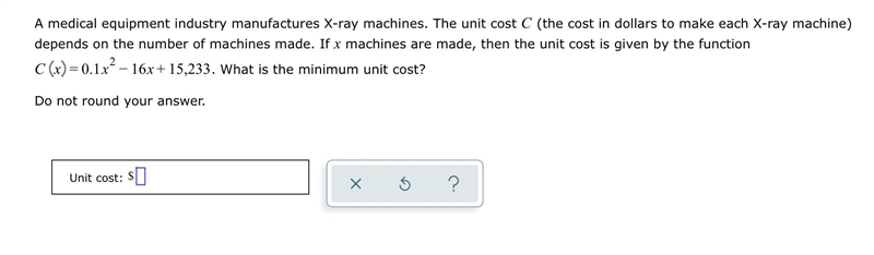 This is algebra , what is the minimum unit cost?-example-1