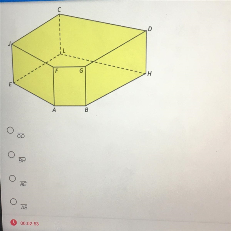 Look at the figure. Which of the following segments is not skew to Ej?-example-1