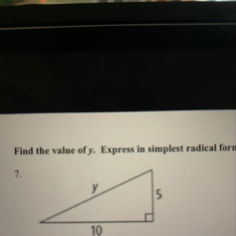 Find the value of y. Express in simplest radical form.-example-1